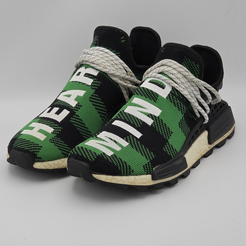 Adidas Pharrell x Billionaire Boys Club NMD Hu Trail Green Plaid Sneakers